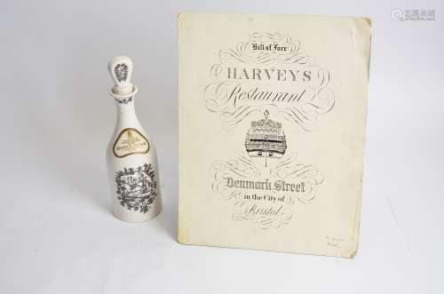 A Harveys Bristol Cream limited edition Coalport sherry bottle, height 30cm, together with a vintage