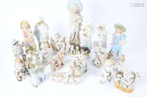 A small collection of Victorian and later figures themed as children with animals, to include a