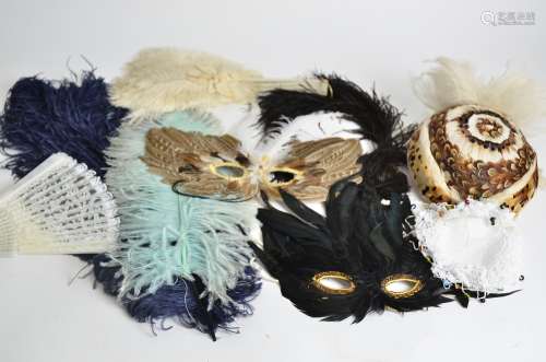An early 20th Century feather hat, together with several other accessories including a feather