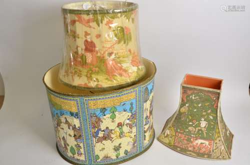 An early 20th Century Mongol themed lightshade, with scenes of horse riders, battles and