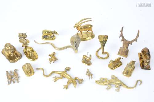 A group of late 19th or early 20th Century Indian brass figures of animals, to include depictions of