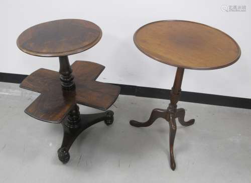 A 19th century rosewood dumb waiter, moulded circular top with revolving centre tier, turned column