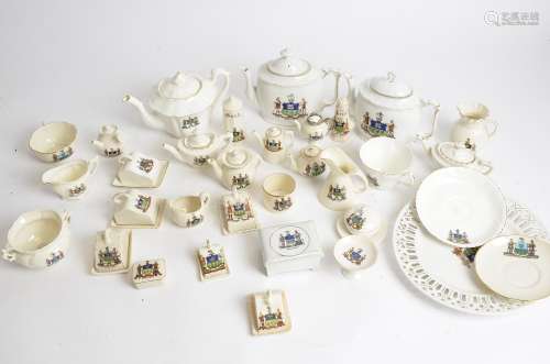 A quantity of crested china for Sheffield, to include a reticulated plate for Sheffield, diameter