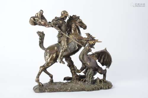 A resin model of St George and the dragon, height 27cm