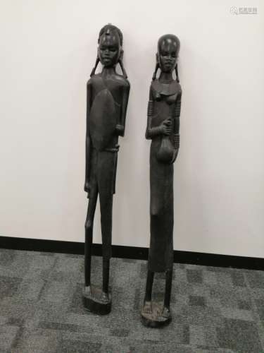 Two large freestanding Maasai figures, one a female the other a warrior, height 115 (2)