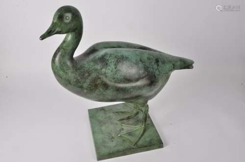 Adrian Sorrell (1932-2001) bronze figure of a goose, with green patina, signed on the base and