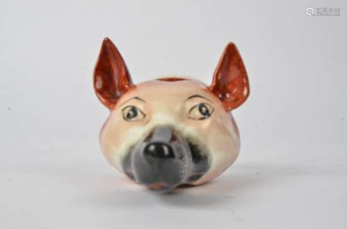 A 19th Century Staffordshire stirrup cup in the form of a fox's head, 13 cm long