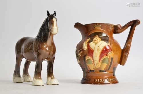 A Beswick shire horse, height 22cm, together with a musical jug 'Ole King Cole', height 20cm (2)