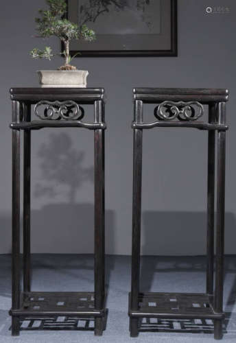 PAIR OF ZITAN WOOD CARVED FLOWER STAND