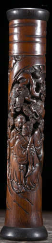A BAMBOO CARVED FIGURE PATTERN TUBE