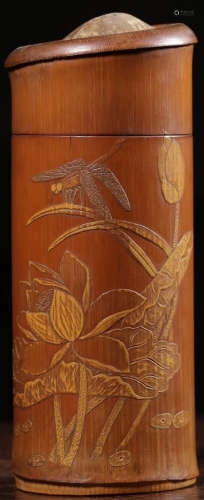 A BAMBOO CARVED TUBE