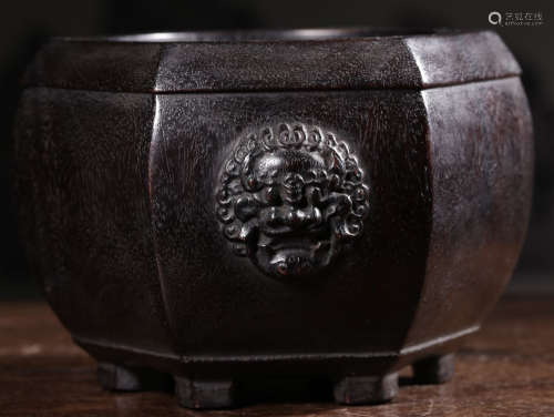 A XIAOYE ZITAN WOOD CARVED CENSER