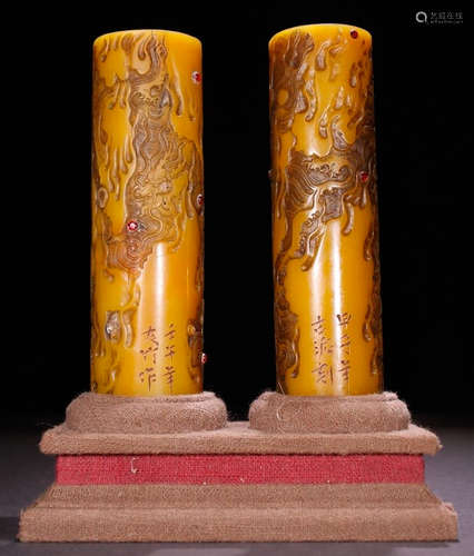 PAIR OF TIANHUANG STONE CARVED SEAL