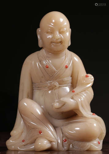 A FURONG STONE CARVED ARHAT BUDDHA STATUE