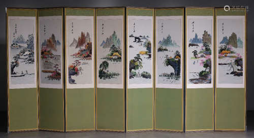 A EMBROIDERY SCREEN WITH LANDSCAPE PATTERN