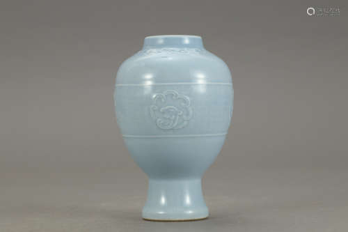A Chinese Slyblue Glaze Carved Porcelain Vase