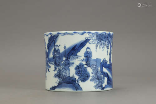 A Chinese Blue and White Figure Paited Porcelain Brush Pot