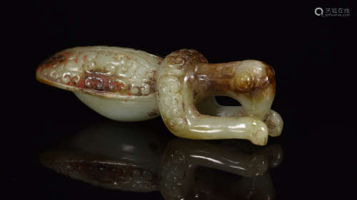 A Chinese Carved Hetian Jade Mantis Ornament