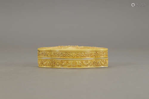 A Chinese Yellow Glaze Refief Landscape Porcelain Rouge Box