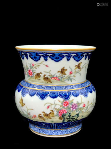 A Chinese Blue and White Inscribed Porcelain Slag bucket