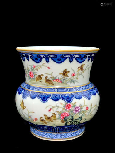 A Chinese Blue and White Inscribed Porcelain Slag bucket