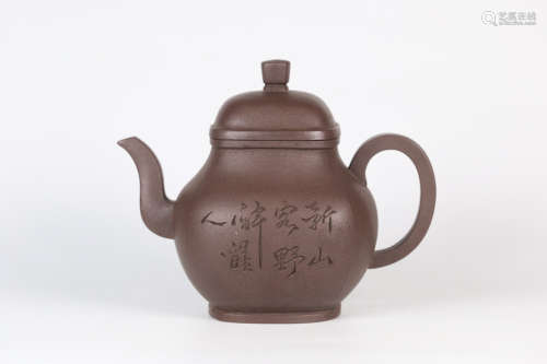 A Chinese Inscribed Purple Sand Pot