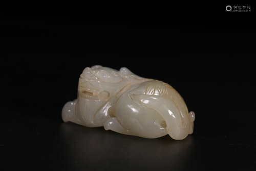 A Chinese Carved Hetian Jade Beast Ornament