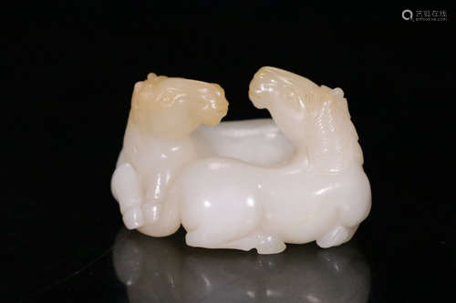 A Chinese Carved Hetian Jade Horse Ornament