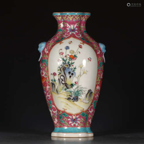 A Chinese Famille Rose Carmine Flower&Bird Pattern Porcelain Vase