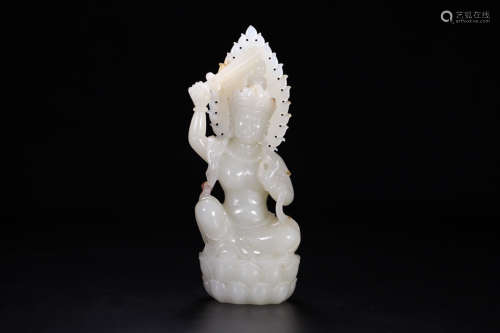 A Chinese Carved Hetian Jade Bodhisattva Ornament