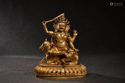 A Chinese Gild Copper Statue of Palden Lhamo