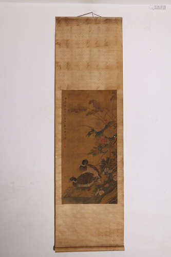 A Chinese Duck Painting Silk Scroll, Si Mazhong Mark