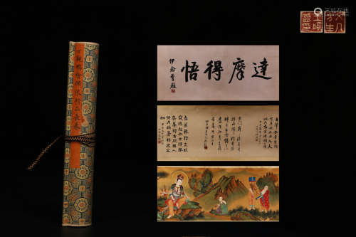A Chinese Buddha Painting Silk Scroll, Ding Guanpeng Mark