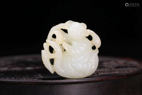 A Chinese Carved Hetian Jade Boy Ornament