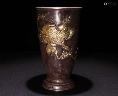 A CHINESE GILTING SILLVER WINE CUP