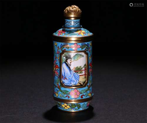 A CHINESE BRONZE PAINTED ENAMEL SNUFF BOTTLE