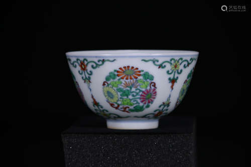 A Chinese Doucai Floral Porcelain Cup