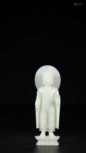 A Chinese Carved Hetian Jade Sakyamuni Statue