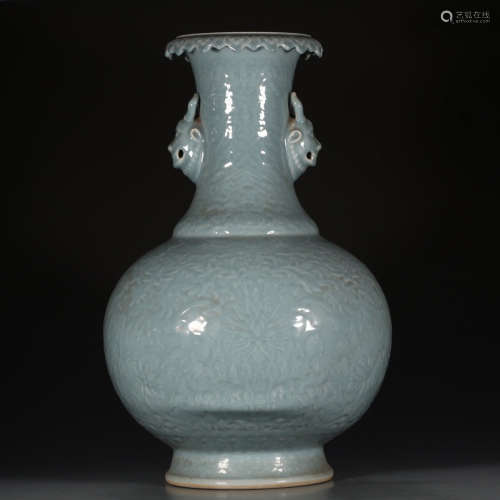 A Chinese Floral Carved  Celadon-Glazed Porcelain Vase
