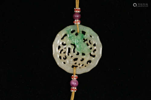 A Chinese Jadeite Flower&Bird Pattern Pendant