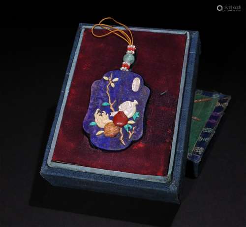 A CHINESE LAPIS PAZULI STONE PENDANT