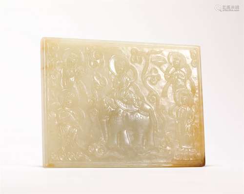 A CHINESE CARVED HETIAN JADE BOARD PAINTING