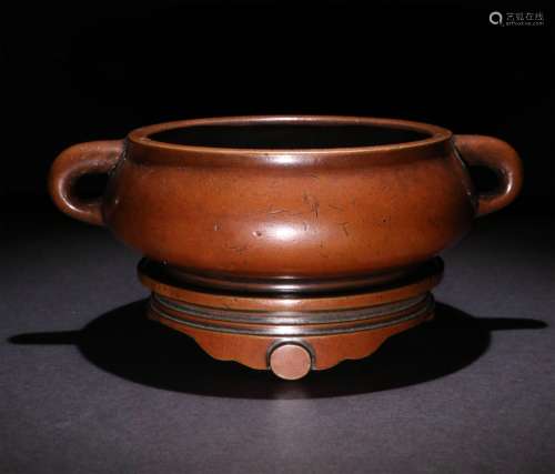 A CHINESE BRONZE INCENSE BURNER WITH HOLDER