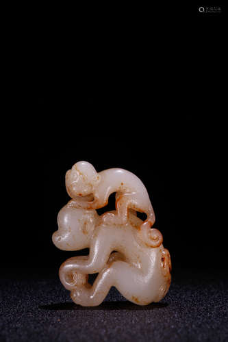 A Chinese Carved Hetian Jade Monkey Ornament