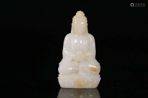 A Chinese Carved Hetian Jade Guanyin Statue