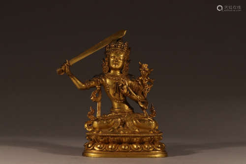A Chinese Gild Copper Statue of Manjusri Bodhisattva