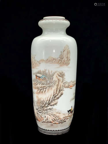 A Chinese Ink Color Painted Inscribed Porcelain Vase