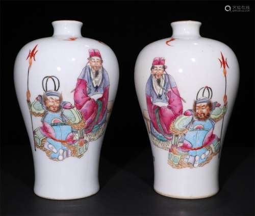 A PAIR OF CHINESE FAMILLE ROSE PORCELAIN PLUM BOTTLES