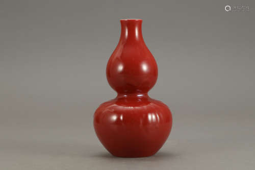 A Chinese Altar Red Glazed Porcelain Gourd-shaped Vase