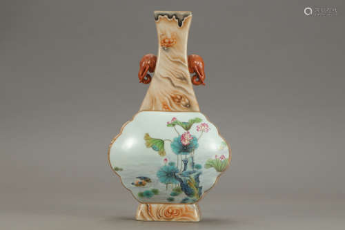 A Chinese Famille Rose Lotus Painted Porcelain Vase